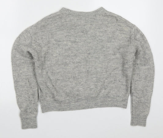 H&M Womens Grey Round Neck Acrylic Pullover Jumper Size XS