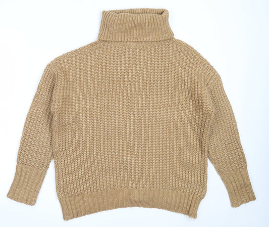 157 Womens Beige Roll Neck Acrylic Pullover Jumper Size M