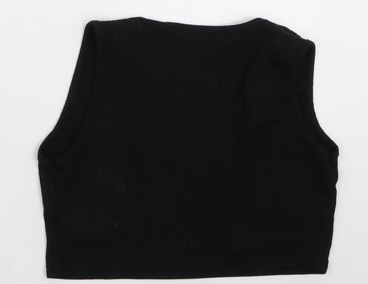 I SAW IT FIRST Womens Black Polyester Cropped Tank Size 8 Scoop Neck