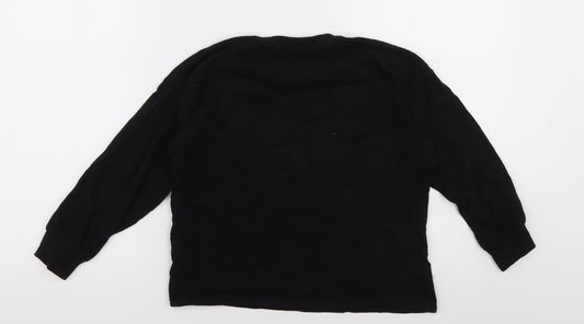 NEXT Girls Black Cotton Basic Casual Size 7 Years Crew Neck Pullover - Reindeer