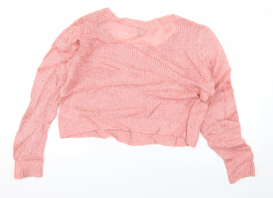 Divided Womens Pink Scoop Neck Acrylic Pullover Jumper Size 10