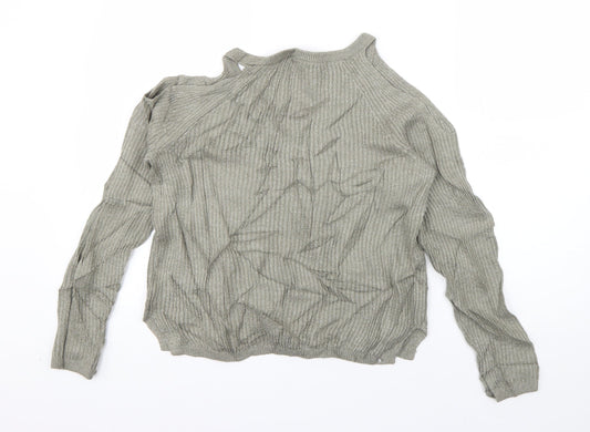 Garage Womens Green High Neck Acrylic Pullover Jumper Size S - cut out shoulder