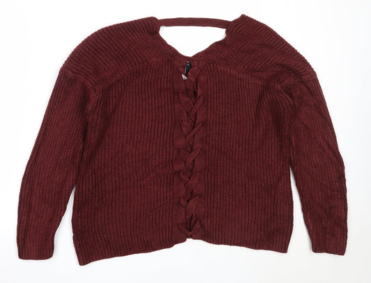 New Look Womens Brown V-Neck Acrylic Pullover Jumper Size S