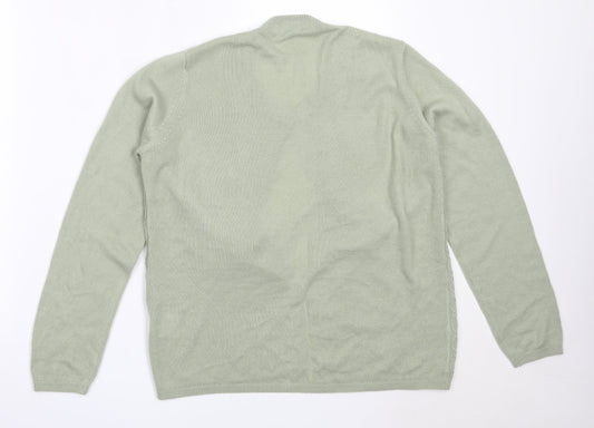 EWM Womens Green Round Neck Acrylic Cardigan Jumper Size S