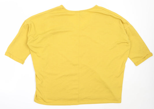 New Look Womens Yellow V-Neck Polyester Pullover Jumper Size L