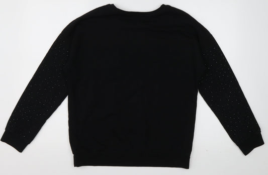 sainsburys Womens Black Crew Neck Cotton Pullover Jumper Size 10 - Sparkle