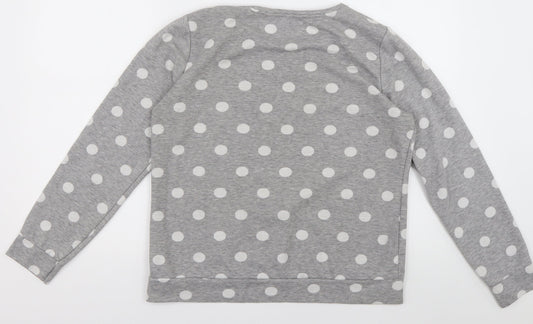 Debenhams Womens Grey Crew Neck Polka Dot Cotton Pullover Jumper Size 14 - owl