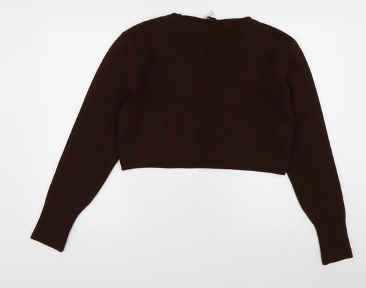 Topshop Womens Brown V-Neck Acrylic Cardigan Jumper Size XL