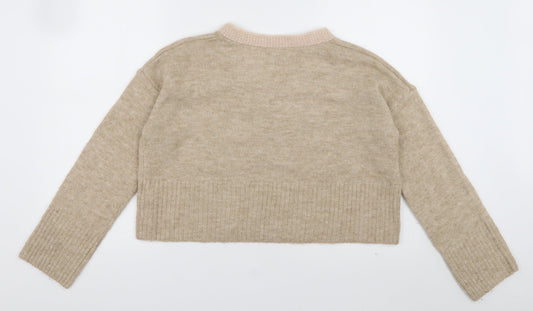 Topshop Womens Brown V-Neck Acrylic Pullover Jumper Size 10