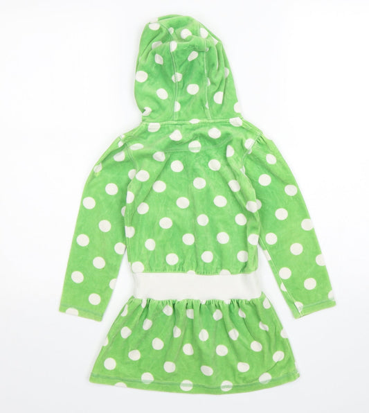 John Lewis Girls Green Polka Dot Cotton Jumper Dress Size 6 Years V-Neck