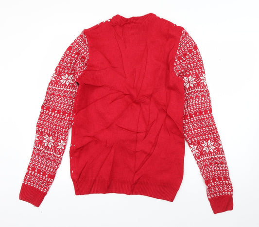 F&F Mens Red Round Neck Acrylic Pullover Jumper Size XS - Rudolph