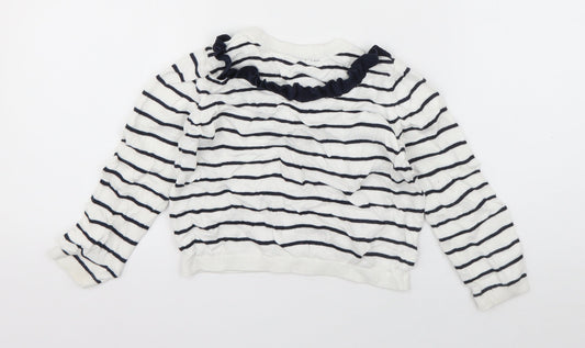 Autograph Girls White Crew Neck Striped Viscose Pullover Jumper Size 5-6 Years Pullover