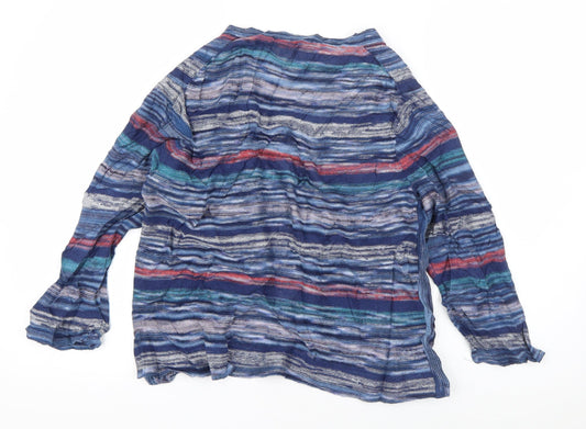 East Womens Blue V-Neck Striped Polyester Cardigan Jumper Size S