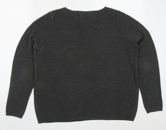 Marks and Spencer Womens Grey V-Neck Acrylic Pullover Jumper Size 16