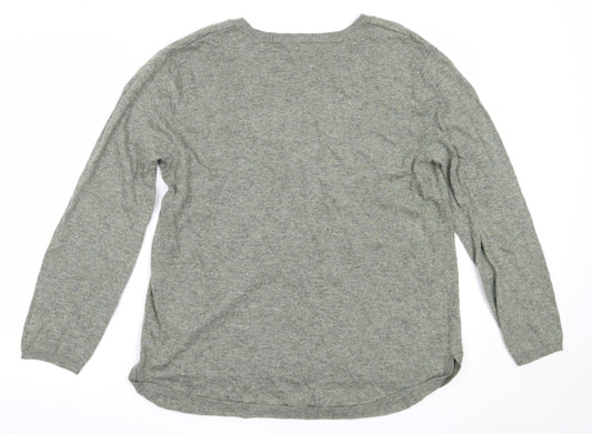H&M Womens Green V-Neck Polyamide Pullover Jumper Size L
