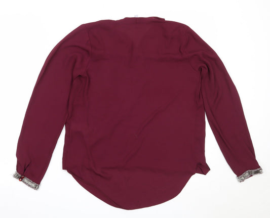Red Herring Womens Purple Polyester Basic Blouse Size 10 V-Neck
