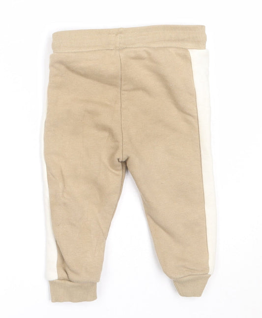 F&F Boys Beige Cotton Jogger Trousers Size 6-9 Months