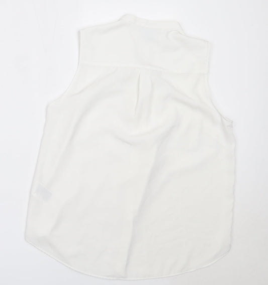 H&M Womens White Polyester Basic Button-Up Size 38 Round Neck