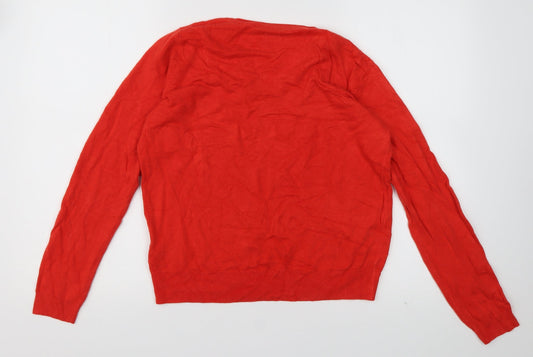 Marks and Spencer Womens Red V-Neck Acrylic Pullover Jumper Size 14