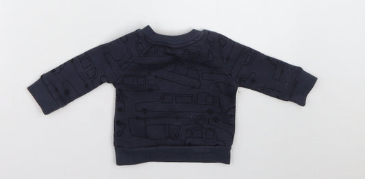 Primark Baby Blue Geometric Cotton Pullover Jumper Size 0-3 Months Buckle - Cars