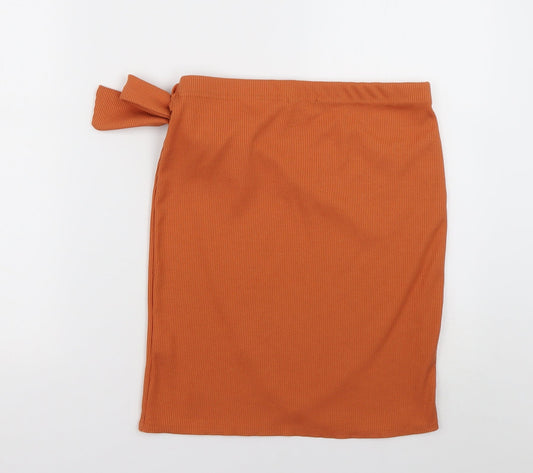 PRETTYLITTLETHING Womens Orange Polyester A-Line Skirt Size 12