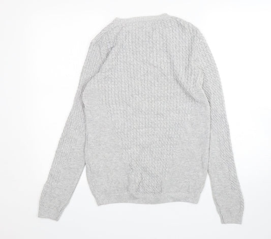 ASOS Mens Grey Round Neck Cotton Pullover Jumper Size S