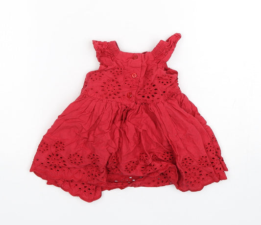 Matalan Girls Red Cotton A-Line Size 0-3 Months Round Neck