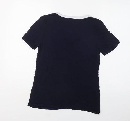 Wellworth Womens Blue Viscose Basic T-Shirt Size M V-Neck