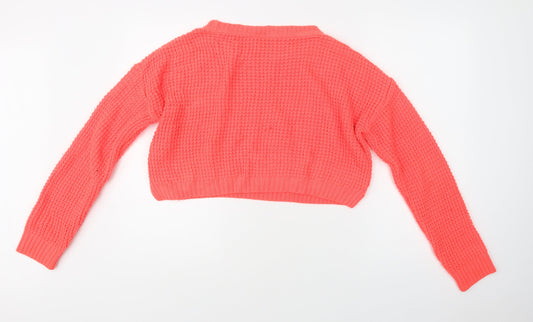 Topshop Womens Pink Crew Neck Acrylic Pullover Jumper Size 10