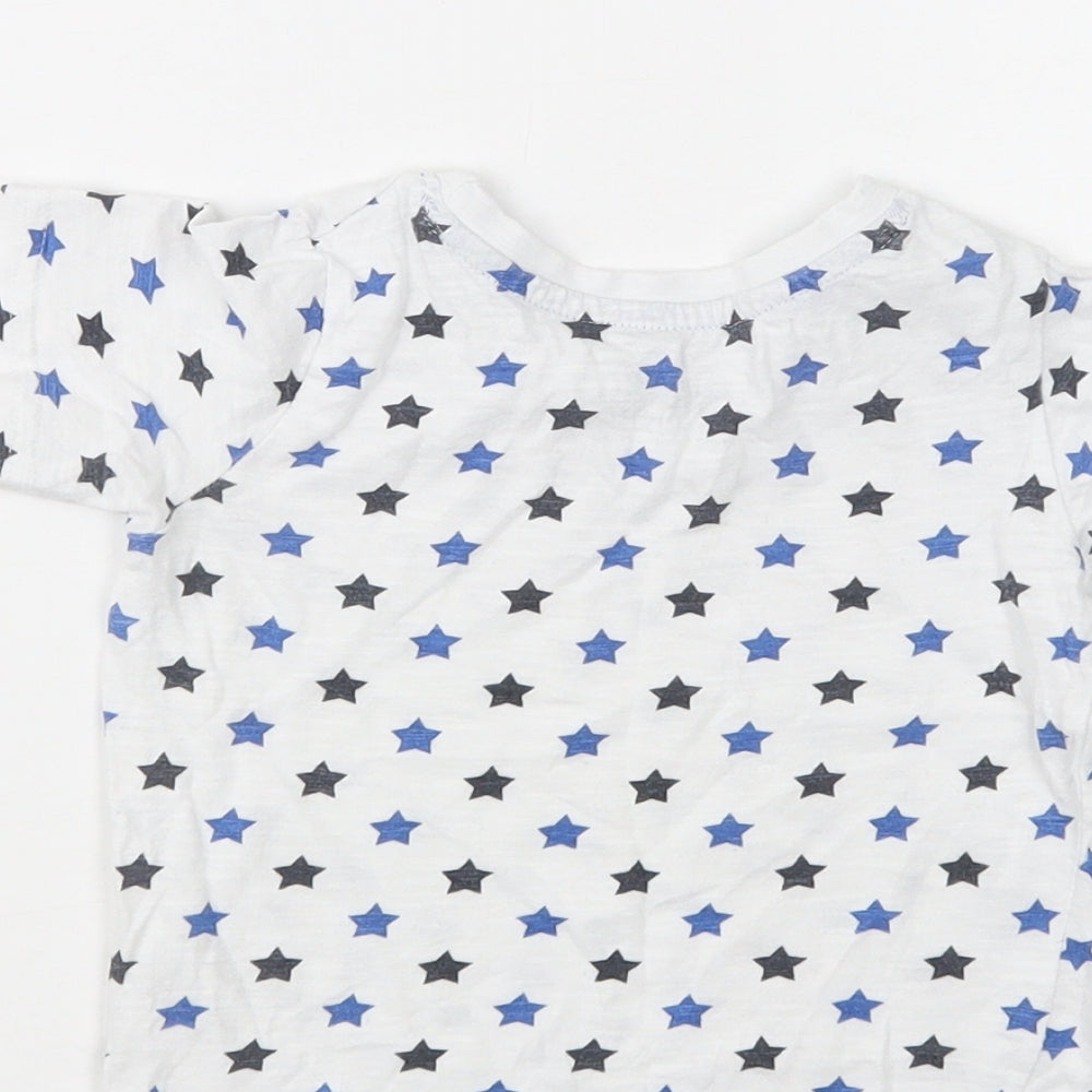 Primark Baby White Geometric Cotton Basic T-Shirt Size 12-18 Months Crew Neck - Star Print