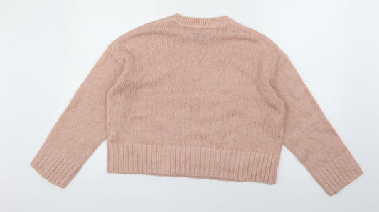New Look Womens Pink Crew Neck Acrylic Pullover Jumper Size S