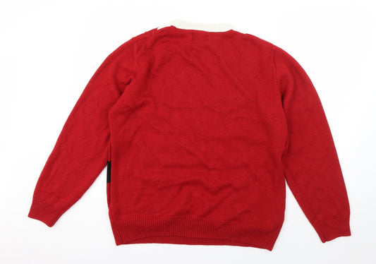 TU Girls Red Round Neck Acrylic Pullover Jumper Size L Pullover - Santa Claus