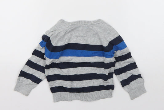 Rebel Boys Blue Striped Cotton Pullover Jumper Size 9-12 Months Button