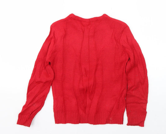 Peacocks Girls Red Round Neck Acrylic Pullover Jumper Size 6-7 Years Pullover - Rudolph