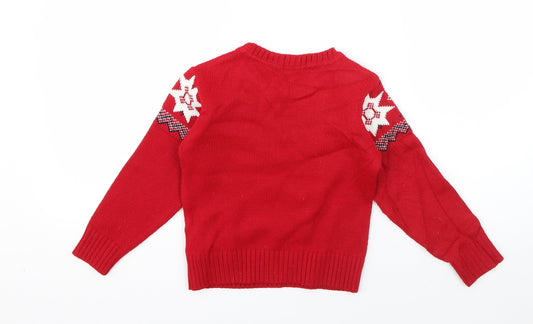 ZY Girls Red Crew Neck Geometric Acrylic Pullover Jumper Size 3-4 Years Pullover