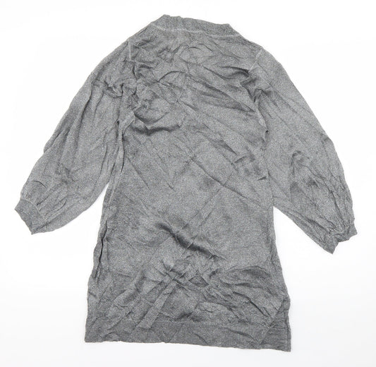 Topshop Womens Grey Viscose T-Shirt Dress Size 10 V-Neck Pullover