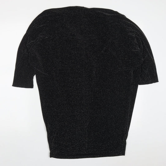 Planet Womens Black Nylon Basic T-Shirt Size M Round Neck
