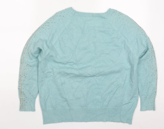 M&Co Womens Blue Round Neck Viscose Pullover Jumper Size 14