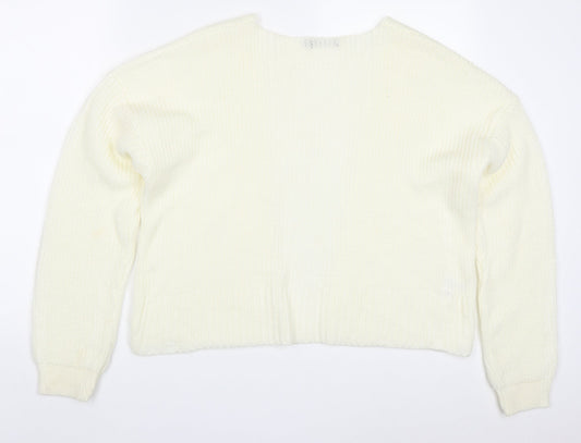 Boohoo Womens Ivory V-Neck Acrylic Cardigan Jumper Size S - Cream Colour