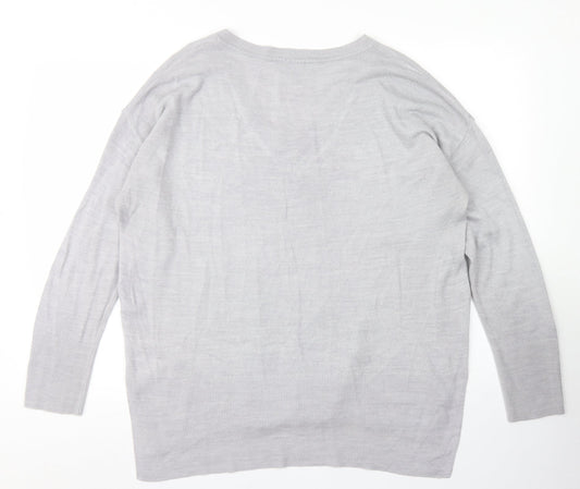 Dorothy Perkins Womens Grey V-Neck Acrylic Pullover Jumper Size 14