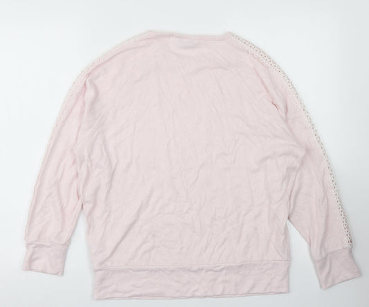 M&Co Womens Pink Viscose Pullover Sweatshirt Size 12 - Lace Sleeve Detail
