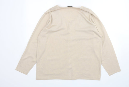 Alexara Womens Beige V-Neck Acrylic Cardigan Jumper Size L