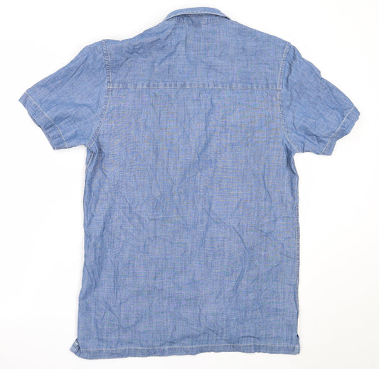 The Stronghold Mens Blue Cotton Button-Up Size XS Collared