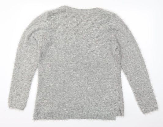 TOM TAILOR Womens Grey Scoop Neck Acrylic Pullover Jumper Size 2XL