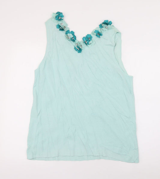 Casamia Womens Blue Viscose Basic T-Shirt Size L V-Neck