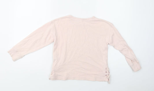 NEXT Girls Pink Cotton Henley Sweatshirt Size 7 Years Lace Up