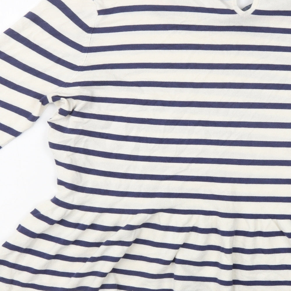 M&S Womens White Collared Striped Viscose Pullover Jumper Size 16