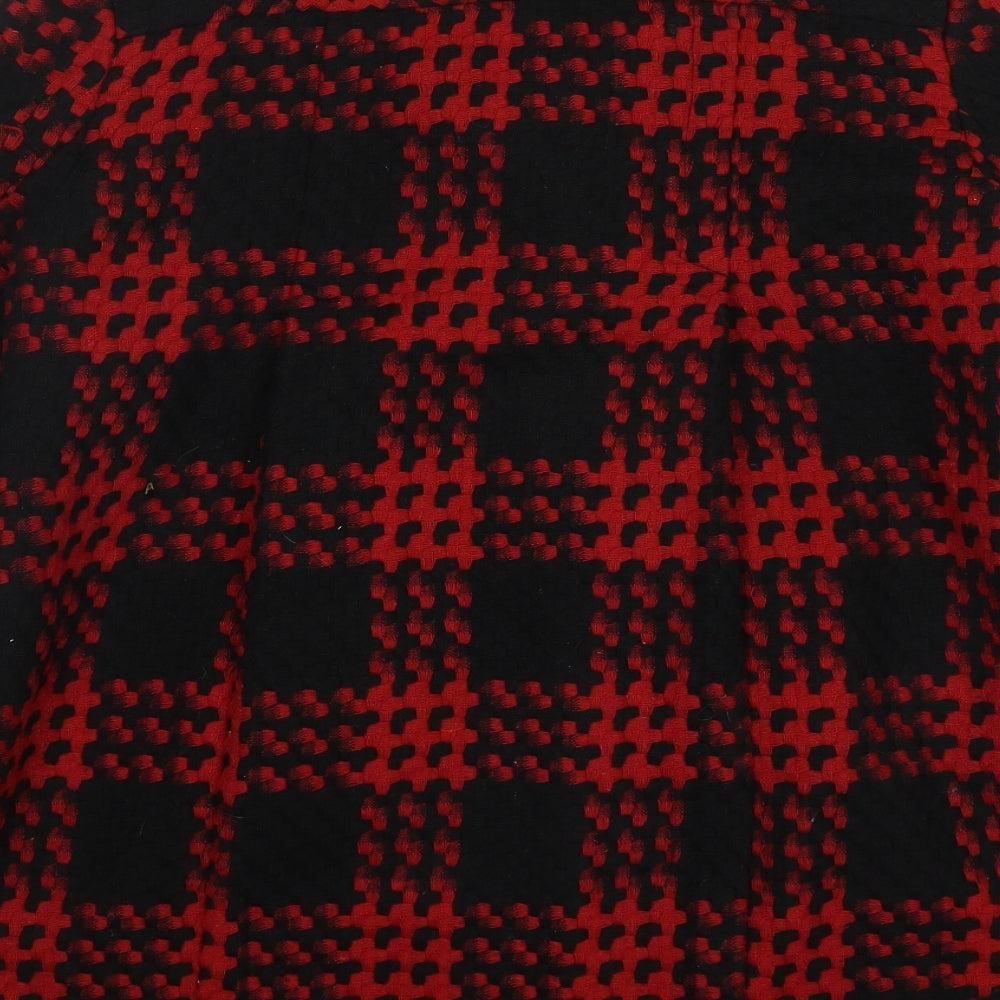 Monaco Womens Red Check Pea Coat Coat Size 14 Button