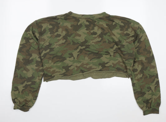Just Fab Womens Green Camouflage Cotton Pullover Sweatshirt Size XL Pullover