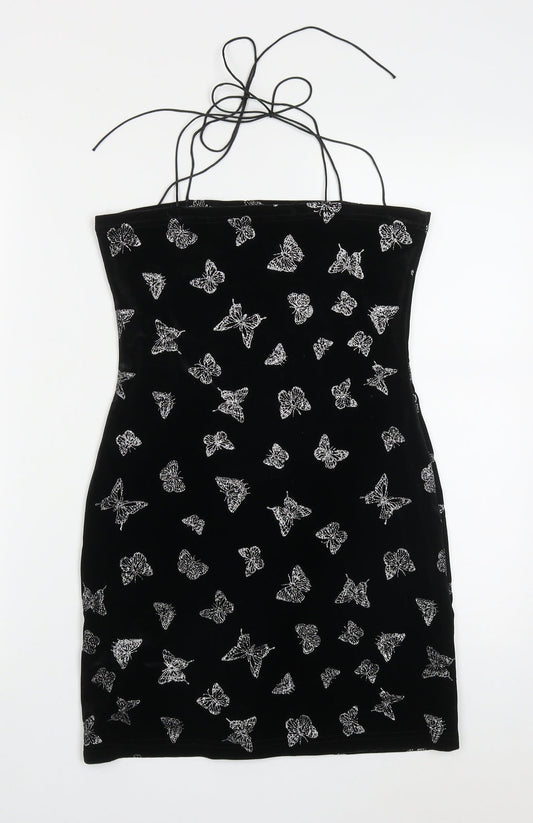 SheIn Womens Black Polyester Mini Size S Round Neck Pullover - Butterflies